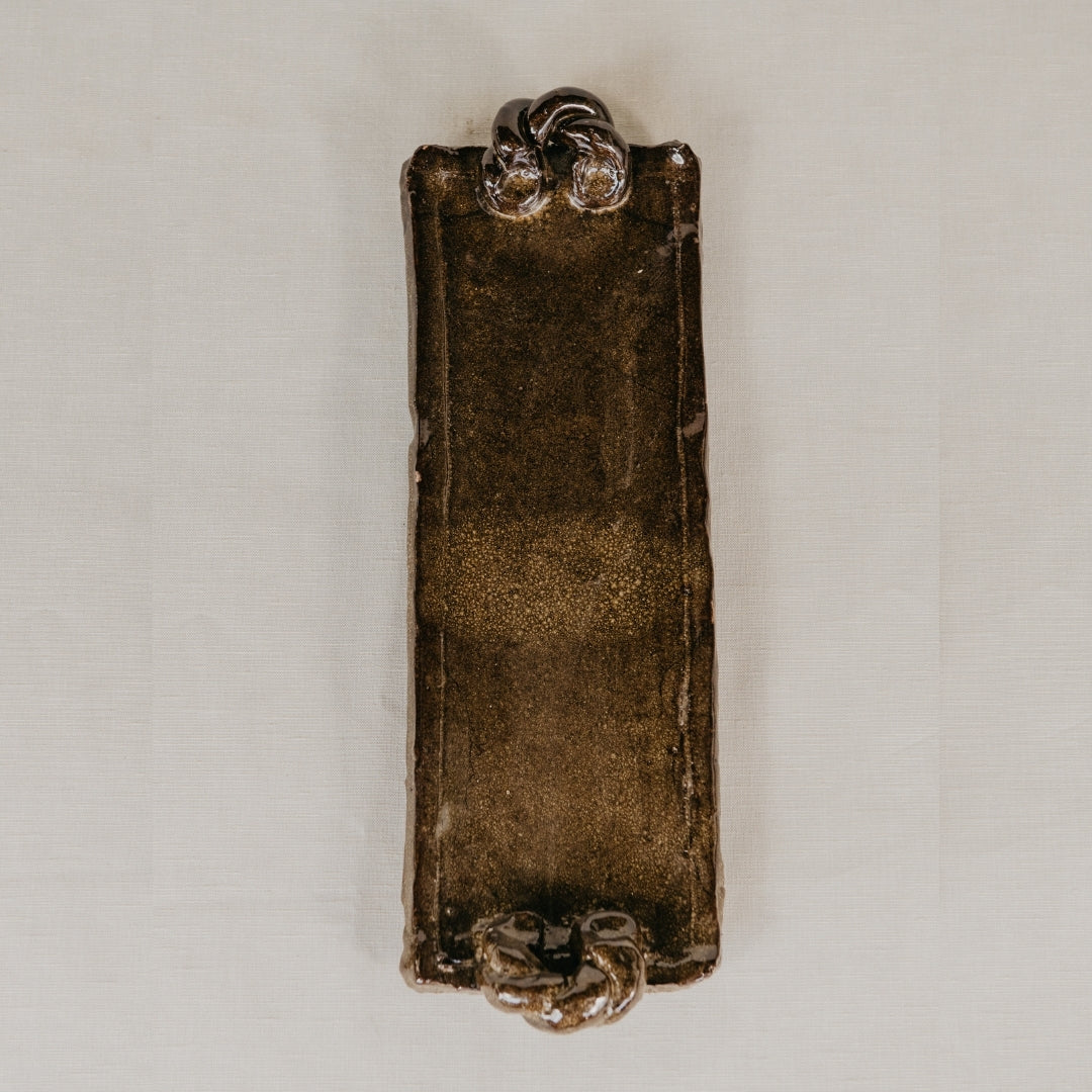 Earthform Charred Brown Glazed Ceramic Platter - 15cm W x 40cm L Mick Haigh