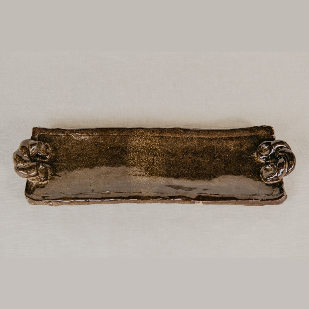 Earthform Charred Brown Glazed Ceramic Platter - 15cm W x 40cm L Mick Haigh