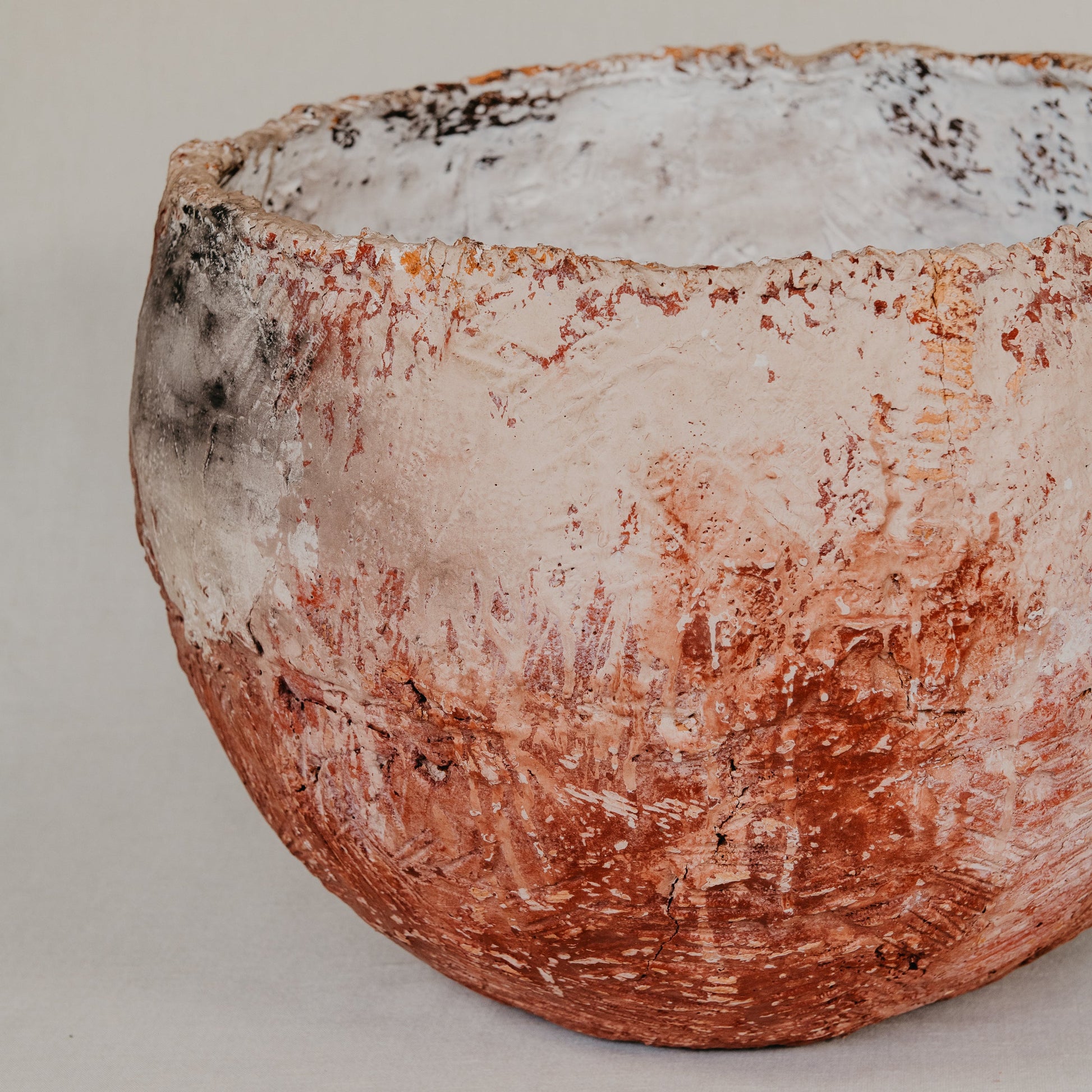 Ceramic bowl with a textured surface on a plain background